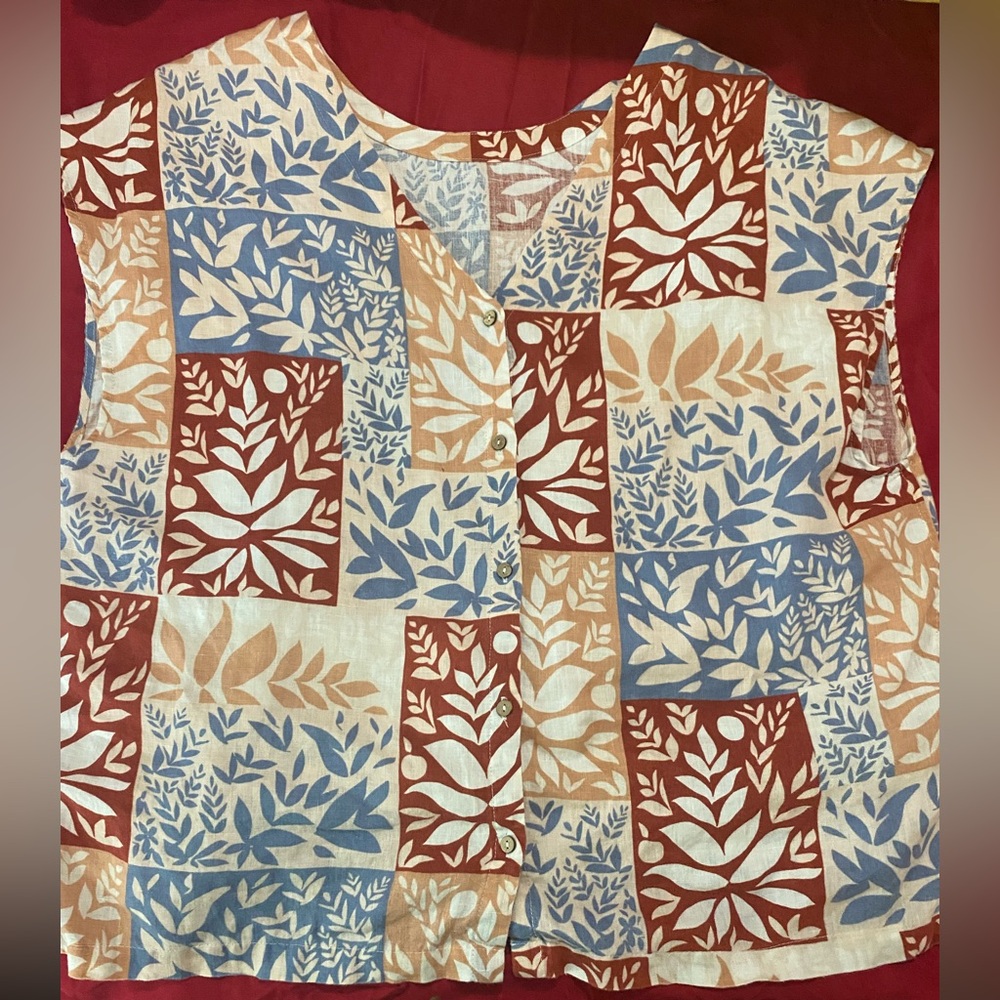Leaf Pattern Sleeveless Top Dressy Unique Med Large